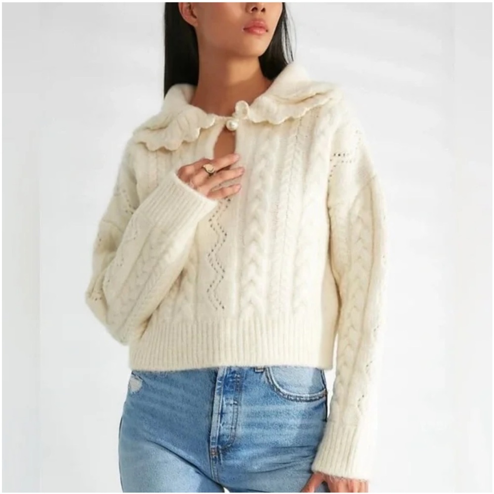 Zara Cream Knit Cardigan with Pearl Detail